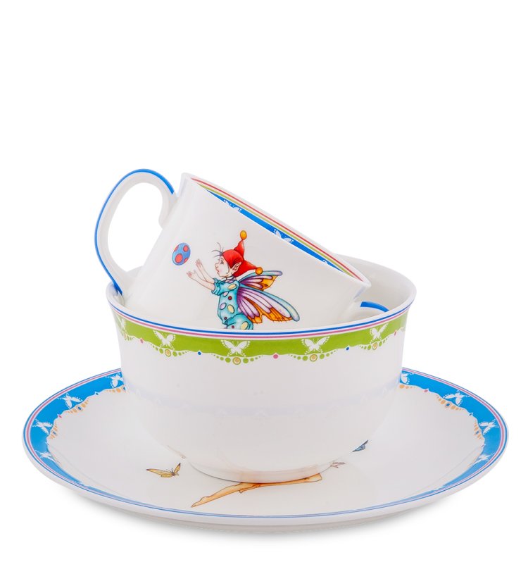 Детский набор посуды на 1 персону из фарфора Красивый Эльф Pavone JK-165, сборный вид