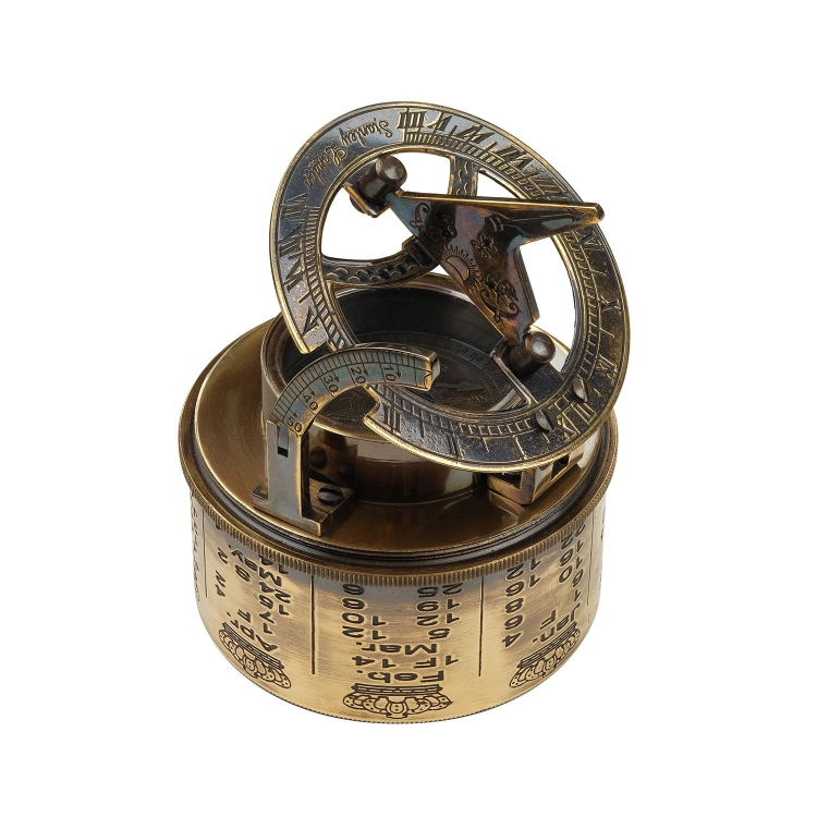 Компас с солнечными часами Drum Sundial Compass, вид компас со стороны