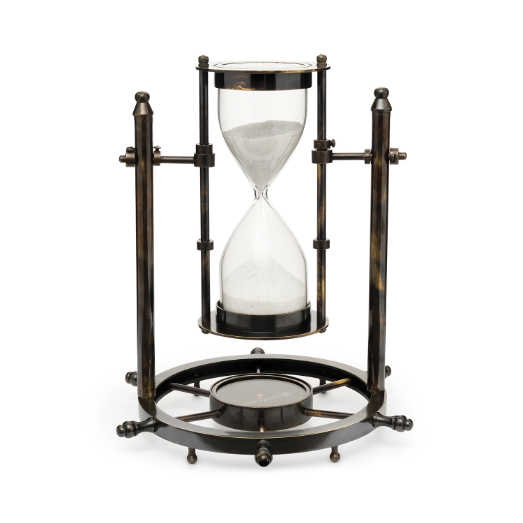 Вращающиеся Песочные часы с компасом на латунном штурвале МК-1749