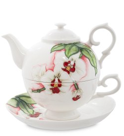 Чайная пара с чайником из фарфора Королевская орхидея
