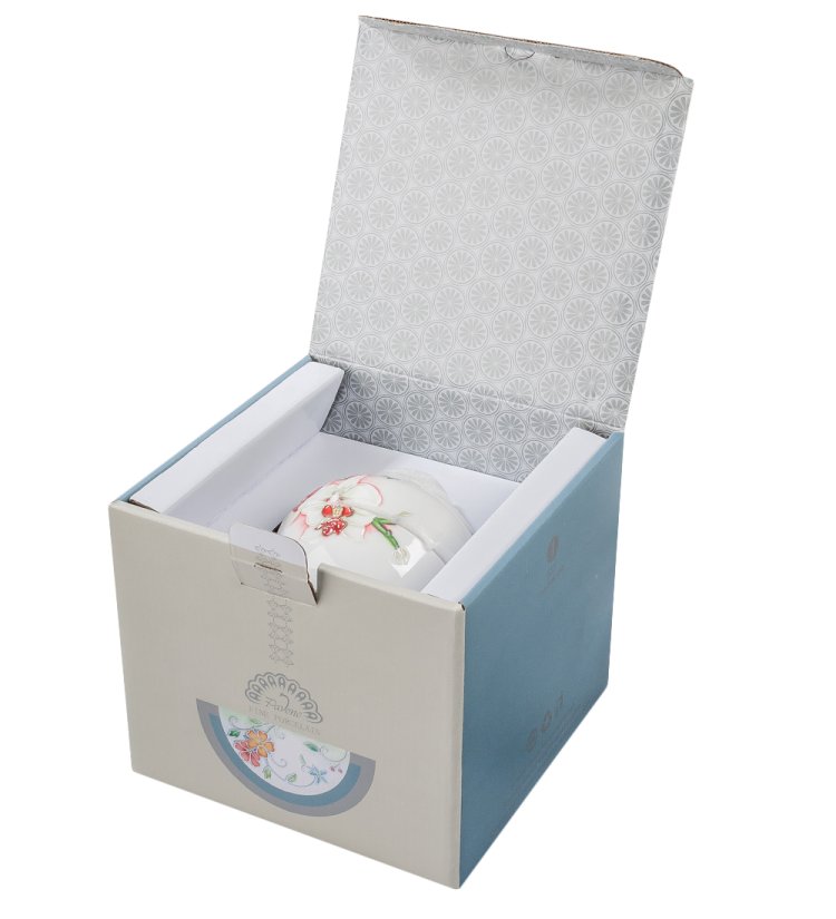 Чайная пара с чайником из фарфора Королевская орхидея, ручная роспись Pavone JS-39, фотография в упаковке