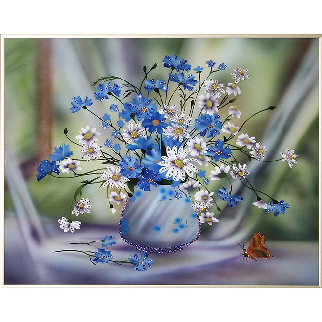 Картина Васильки с ромашками c кристаллами Swarovski