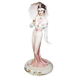 Статуэтка из фарфора Стройная Дама с розовым зонтиком
