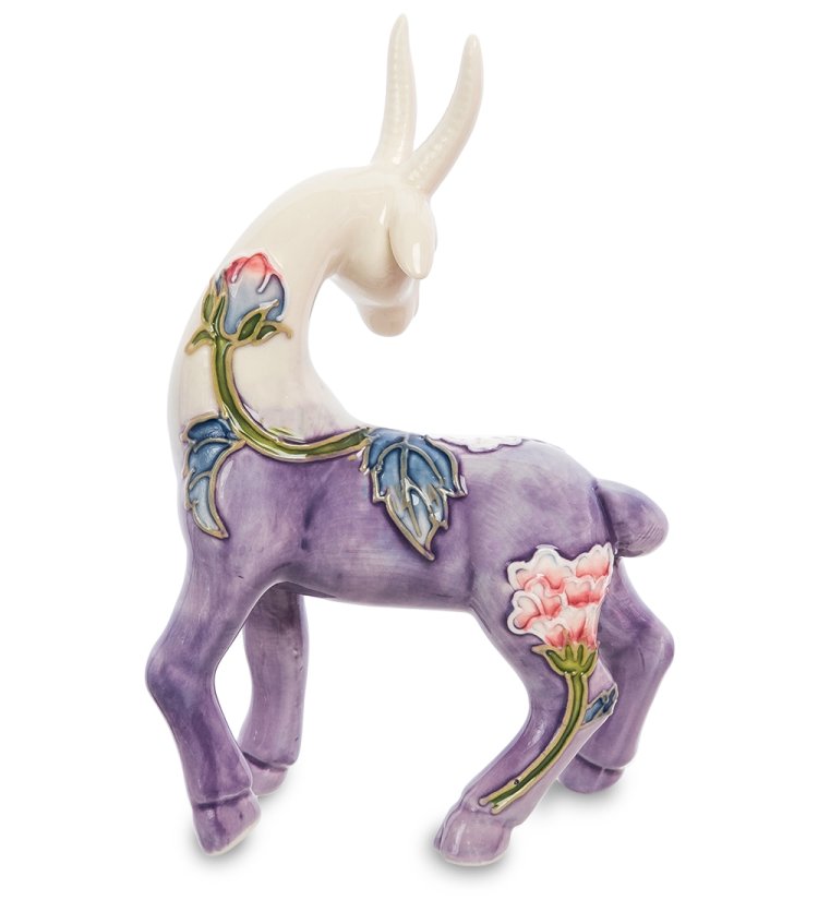 Статуэтка из фарфора Грациозная Коза с ярким цветком Pavone JP-71/36, оборотная сторона