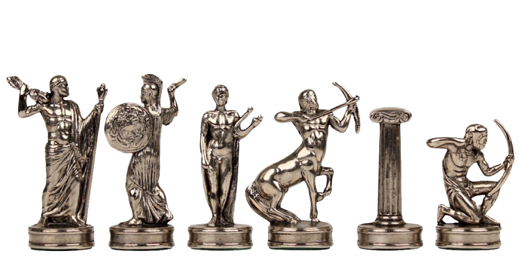 Шахматы на патинированной доске Греческая Мифология Manopoulos MP-S-5-36-TIR, серебряные фигуры