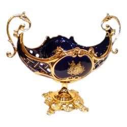 Ваза для фруктов синяя с золотым узором