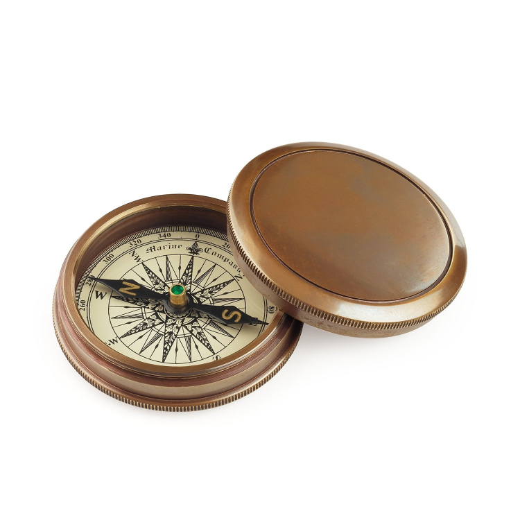 Магнитный компас в кожаном футляре, разборный вид