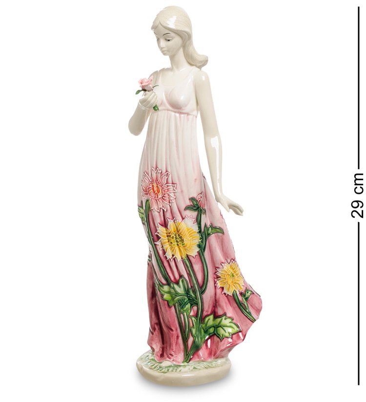 Статуэтка из фарфора Девушка в розовом платье с цветком Pavone JP-147/ 4