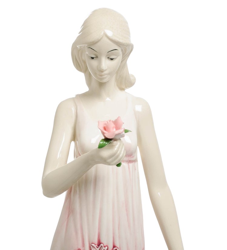 Статуэтка из фарфора Девушка в розовом платье с цветком Pavone JP-147/ 4, фотография крупным планом
