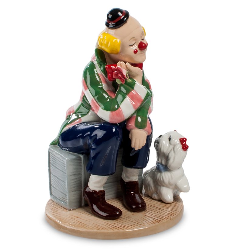 Статуэтка из фарфора Задумчивый клоун с собачкой Pavone CMS-23/47, фотография сбоку