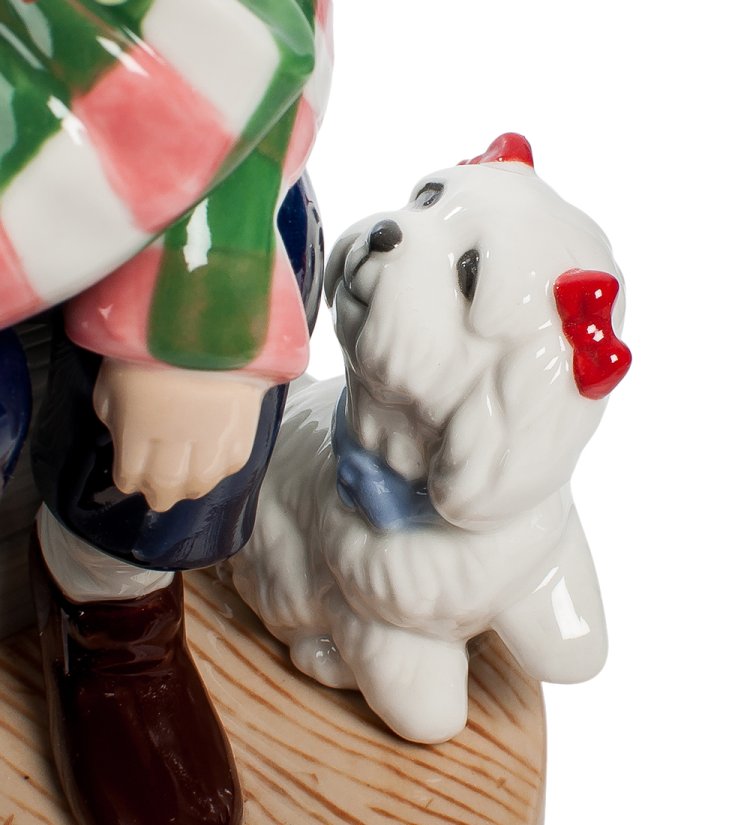 Статуэтка из фарфора Задумчивый клоун с собачкой Pavone CMS-23/47, фотография крупным планом