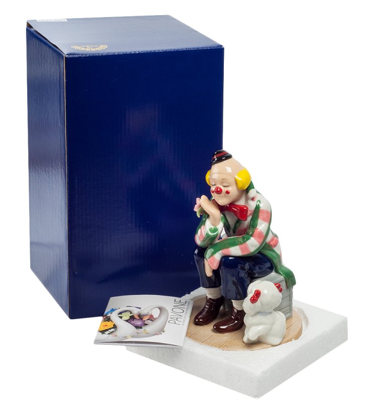 Статуэтка из фарфора Задумчивый клоун с собачкой Pavone CMS-23/47, фотография упаковки