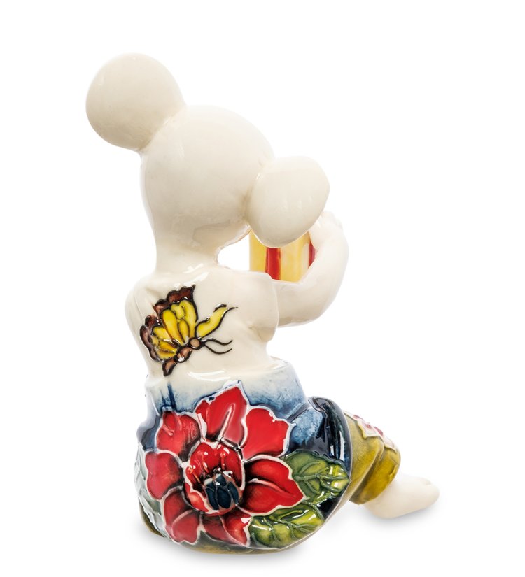 Статуэтка из фарфора Мышонок с подарком, цветной Pavone JP-121/18, фотография со спины