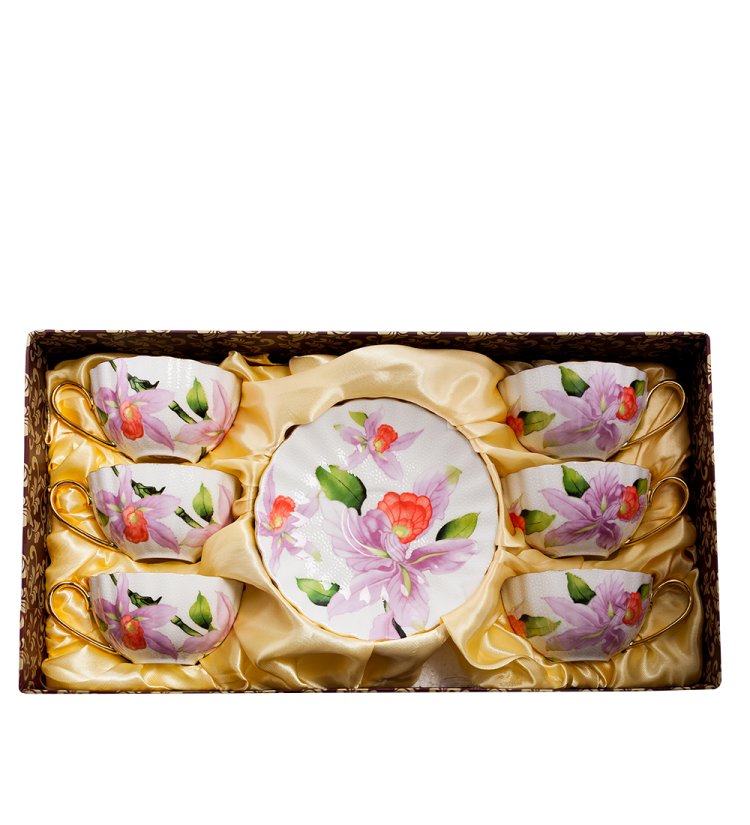 Чайный сервиз на 6 персон из фарфора Фиор Элеганта, фиолетовый Pavone AS-69, фотография упаковки