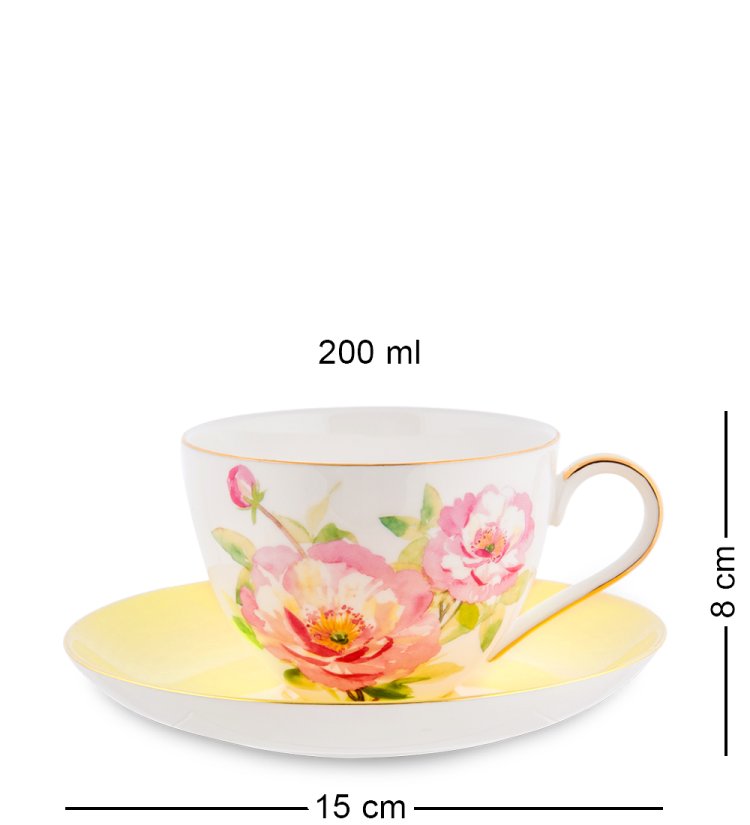 Чайный набор на 4 персоны из фарфора Пионы Pavone JK- 80, фотография чайной пары