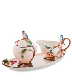 Набор сахарница и молочник из фарфора Голубые птицы