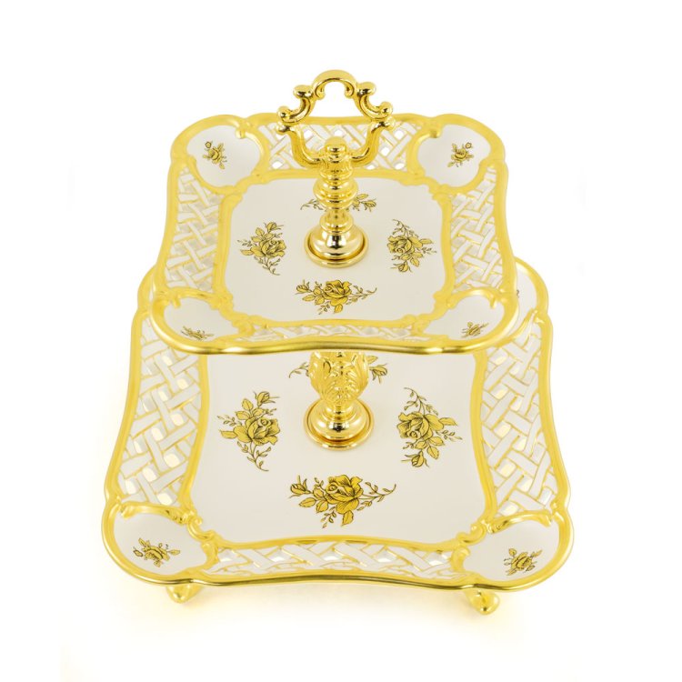 Двух ярусная менажница из керамики коллекция Fiori Gold Migliore De Luxe 27515, фотография сверху