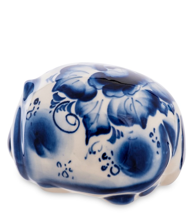 Статуэтка Бегемот Голубая гжель ГЛ-578, фотография сбоку