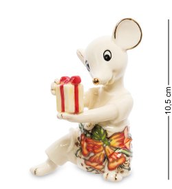 Статуэтка из фарфора Мышонок с подарком с золотым декором