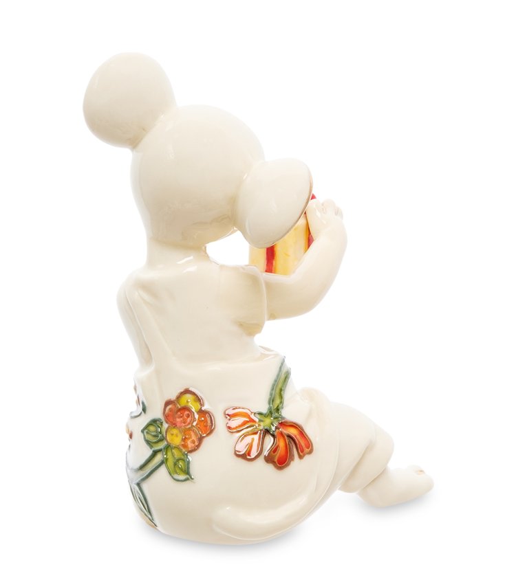 Статуэтка из фарфора Мышонок с подарком с золотым декором Pavone JP-121/17, фотография со спины