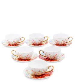 Чайный сервиз на 6 персон из фарфора Фиор Элеганта, красный