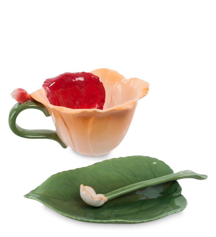 Чайная пара из фарфора с ложечкой Орхидея Pavone CMS-05/ 2, фотография сбоку