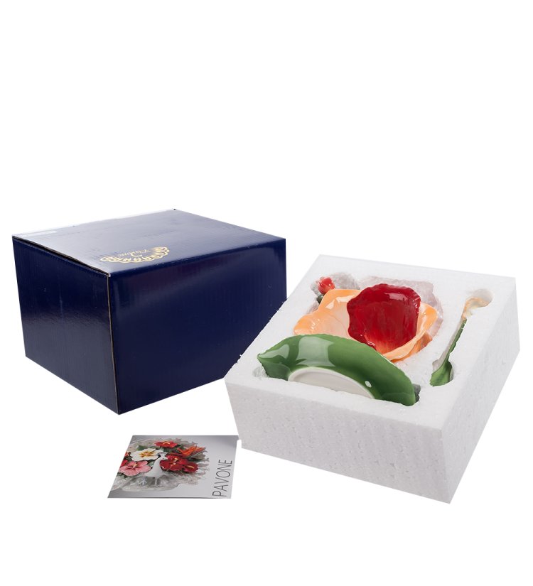 Чайная пара из фарфора с ложечкой Орхидея Pavone CMS-05/ 2, фотография в упаковке