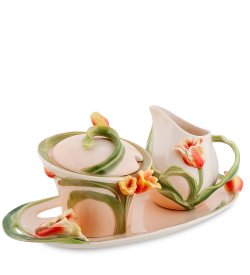 Набор сахарница и молочник из фарфора Тюльпаны