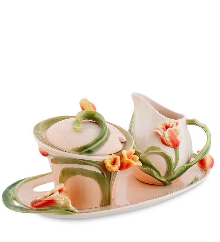 Набор сахарница и молочник из фарфора Тюльпаны Pavone FM-83/ 2