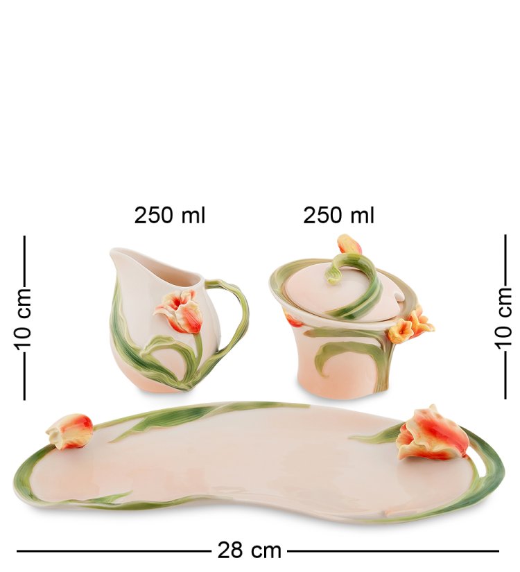 Набор сахарница и молочник из фарфора Тюльпаны Pavone FM-83/ 2, фотография сбоку