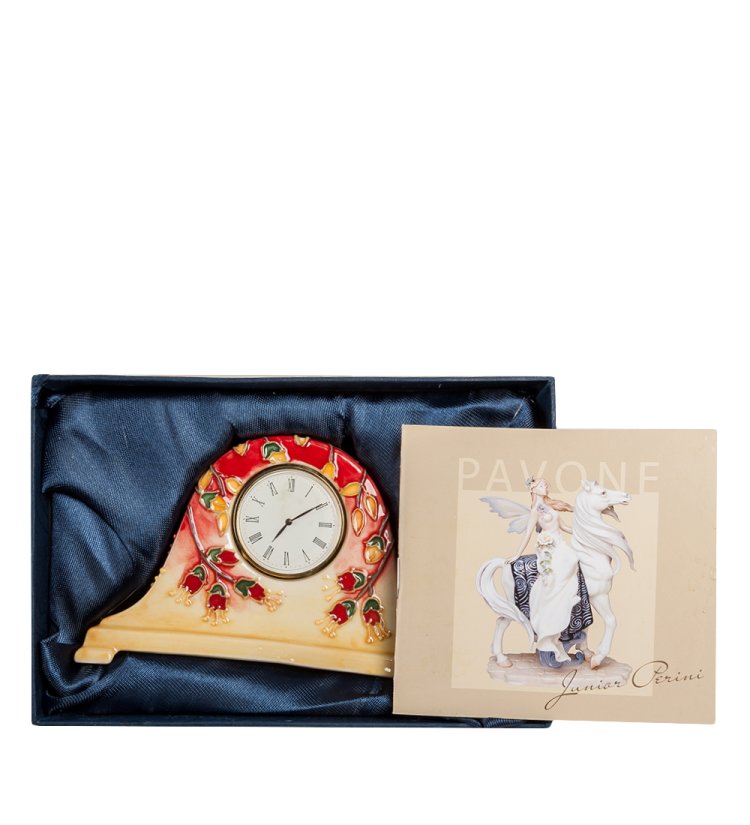 Настольные Часы из фарфора огненные цветы Pavone JP-97/11, фотография в упаковке