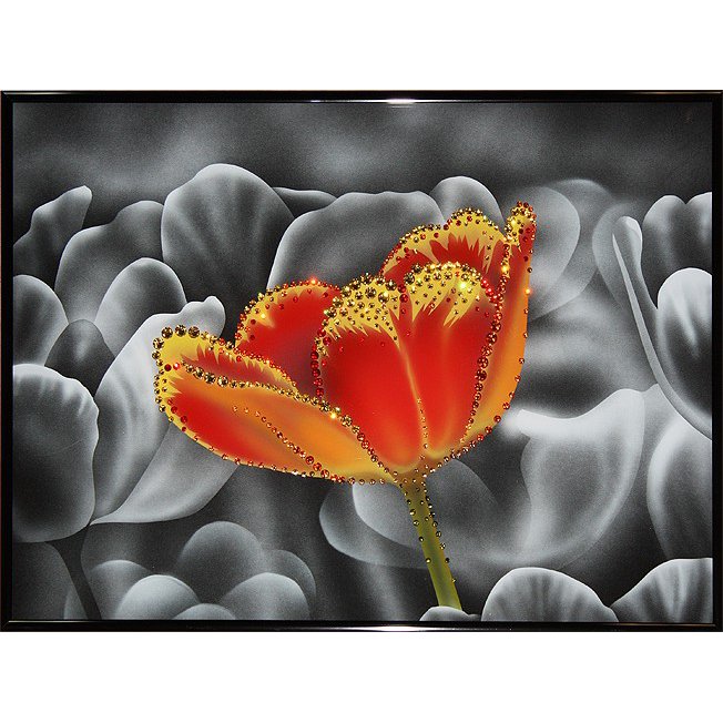 Картина Контраст цвета-Тюльпан c кристаллами Swarovski