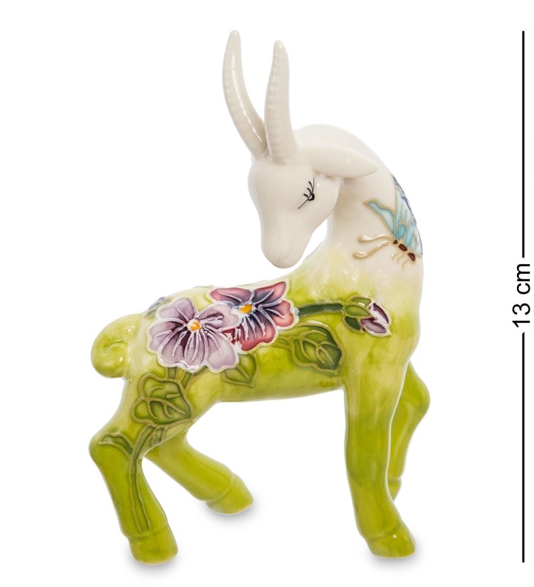 Статуэтка из фарфора Грациозная Коза в зеленом декоре Pavone JP-71/38