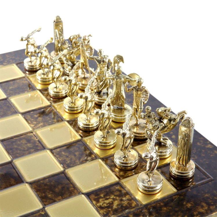 Шахматы на коричневой доске Олимпийские Игры Manopoulos MP-S-7-36-BRO, золотые фигуры