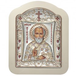 Икона Николай Угодник в светлой рамке, Размер 7x9 см