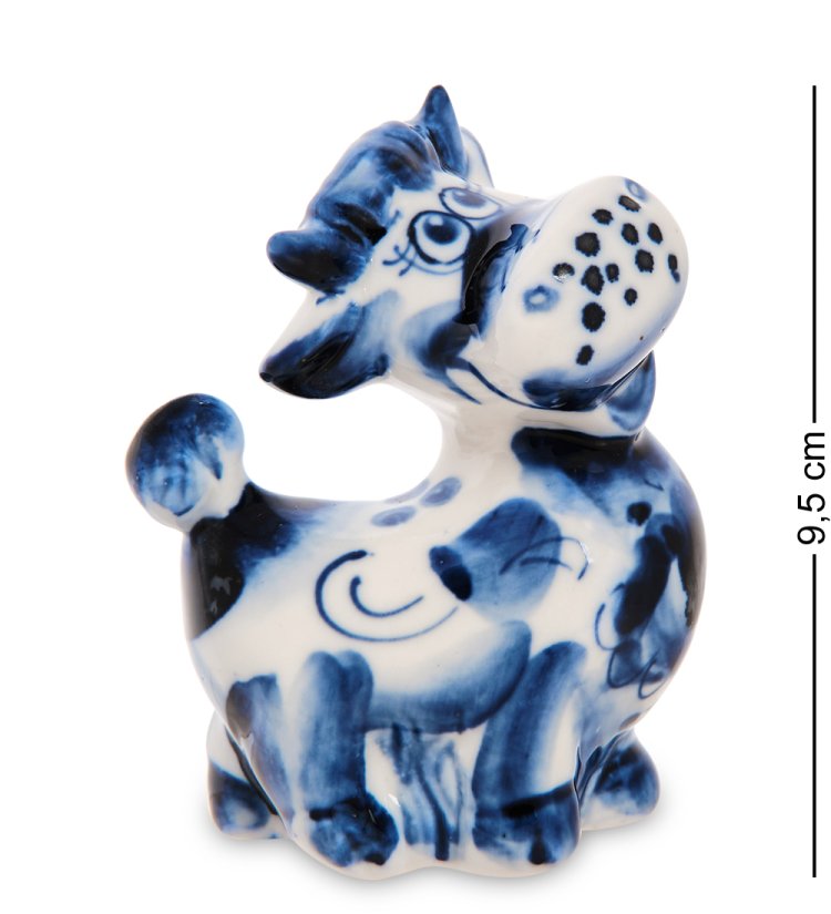 Статуэтка Бык Гаврюша Символ 2021 Голубая гжель Голубая гжель ГЛ- 13, фотография сбоку
