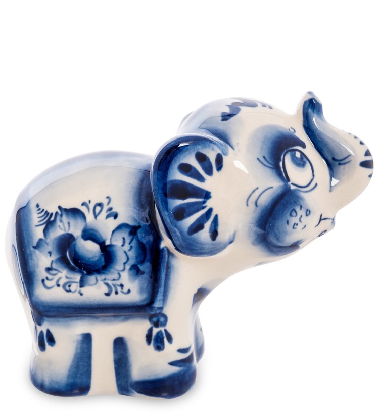 Фигурка Милый Слоненок Голубая гжель ГЛ-580, фотография сбоку