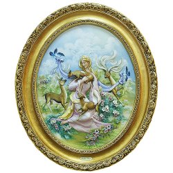 Фарфоровый Барельеф Девушка с оленятами