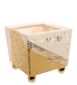 Квадратная низкая Ваза из керамики с кристаллами Сваровски