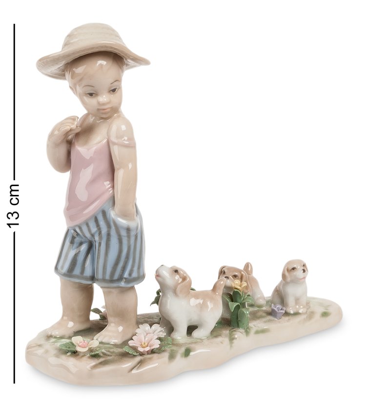 Статуэтка из фарфора Мальчик на прогулке с щенками Pavone JP-29/ 7