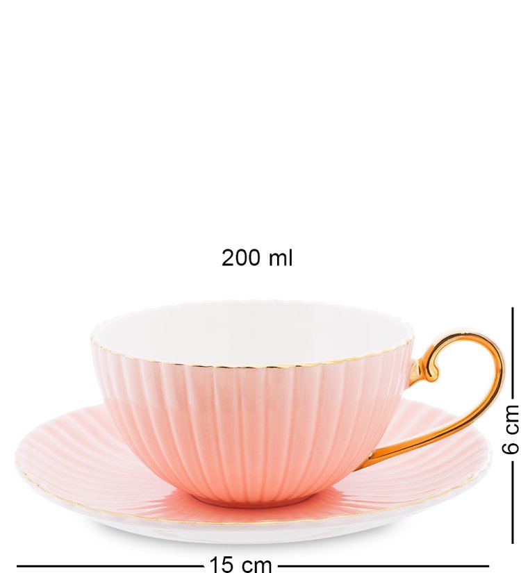 Чайный сервиз на 6 персон из фарфора Тоскана, розовый Pavone AS-71, фотография чашки и блюдца