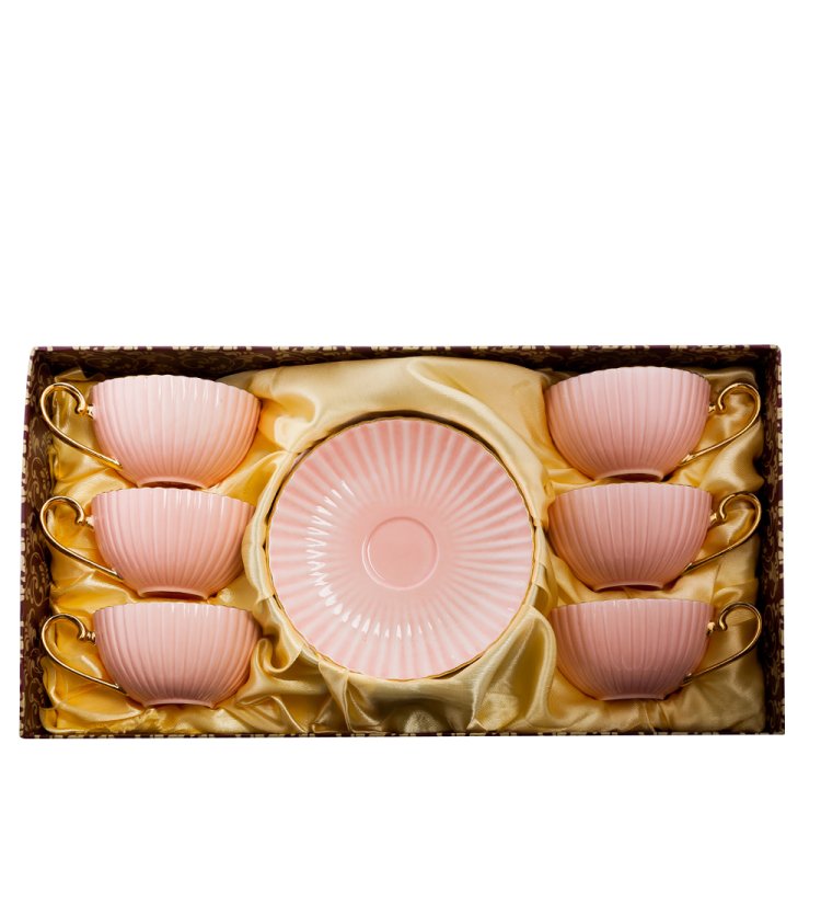 Чайный сервиз на 6 персон из фарфора Тоскана, розовый Pavone AS-71, фотография в упаковке