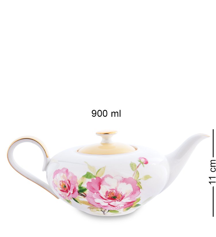 Чайный сервиз на 6 персон из фарфора Пионы Pavone JK- 82, фотография чайника