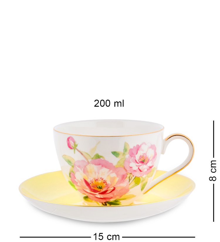 Чайный сервиз на 6 персон из фарфора Пионы Pavone JK- 82, фотография чайной пары