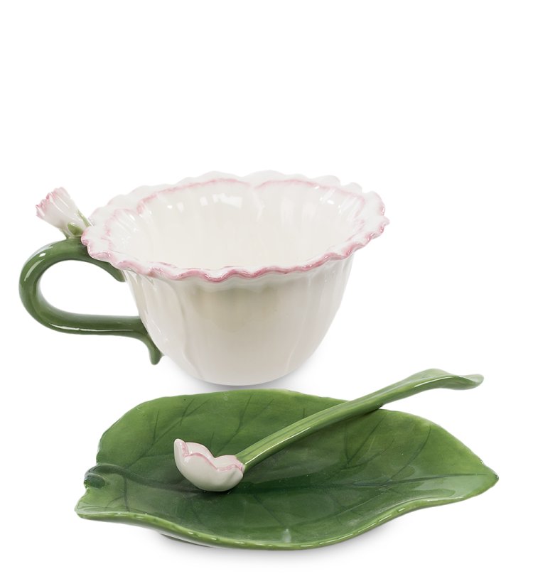 Чайная пара из фарфора с ложечкой Гвоздика Pavone CMS-06/ 2, фотография сбоку
