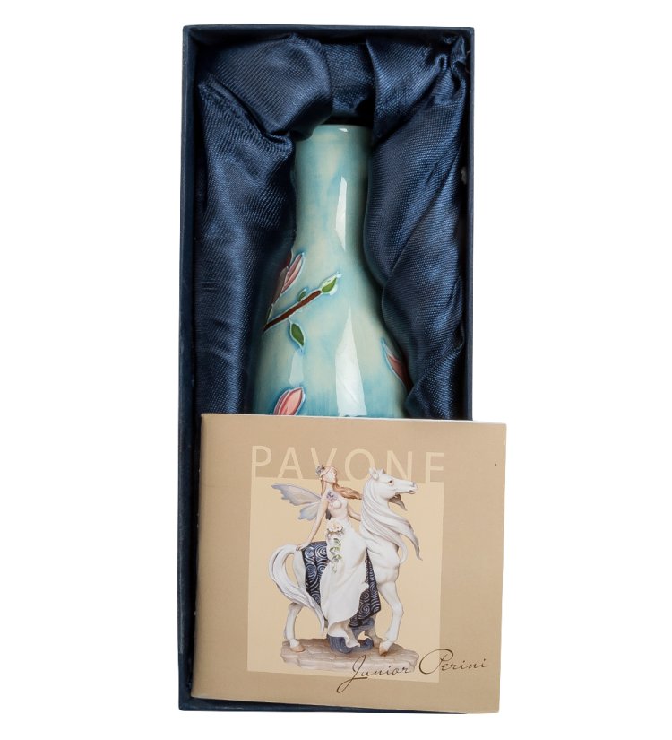 Низкая ваза для цветов из фарфора Цветущая сакура Pavone JP-97/54, фотография в упаковке