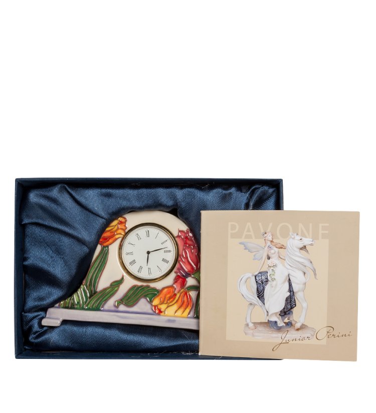 Настольные Часы из фарфора Тюльпаны Pavone JP-97/12, фотография в упаковке