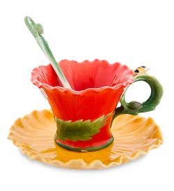 Чайная пара из фарфора с ложечкой Маки