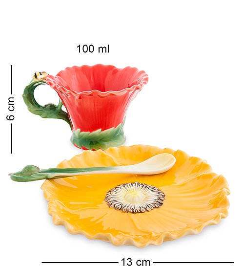 Чайная пара из фарфора с ложечкой Маки Pavone FM-07/ 1, разборный вид