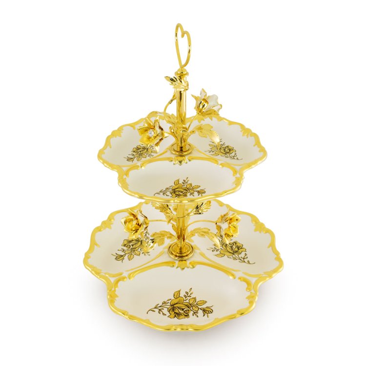 Двух ярусная менажница с 6 отсеками коллекция Fiori Gold Migliore De Luxe 27512